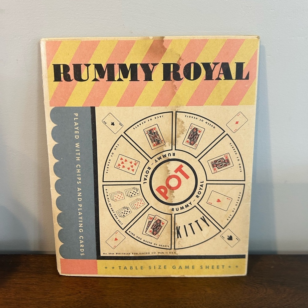 Vintage 1937 RUMMY ROYAL Table Card Game Sheet WHITMAN 2944  *Read Description*